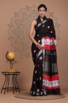Black color soft linen cotton saree with printed work