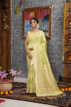 Parrot green color soft organza silk saree with zari weaving work