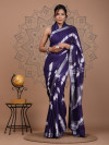 Navy blue color soft linen cotton saree with printed work