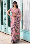 Peach color soft georgette saree with digital printed work