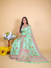 Sea green color banarasi silk saree with woven design