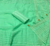 Sea green color linen silk saree with weaving work