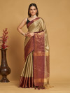 Beige color soft cotton silk saree with zari weaving work