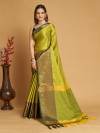 Lamon yellow  color soft cotton silk saree with zari weaving work