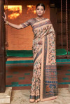 Peach color muslin crepe silk saree with digital printed work