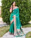 Two tone rama green color paithani silk saree with zari weaving work