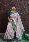 White color soft cotton saree with ikkat printed work