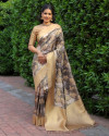 Golden yellow color pure soft silk saree with digital printed work