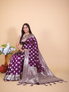 Magenta color banarasi silk saree with zari weaving work