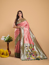 Peach color tissue silk saree with woven design
