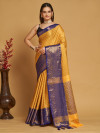 Yellow color soft cotton silk saree with zari weaving work