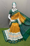 Multi color soft linen cotton saree with ikkat printed work