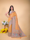 Orange color banarasi silk saree with woven design