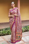 Baby pink color muslin crepe silk saree with digital printed work
