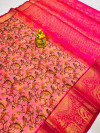 Pink color kanchipuram silk saree with kalamkari design