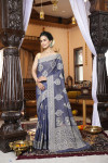 Navy blue color soft cotton saree with lucknowi work