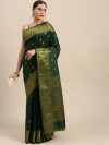 Dark green color lichi silk saree with zari weaving work