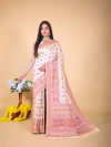 Off white color banarasi silk saree with woven design