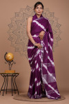 Magenta color soft linen cotton saree with printed work