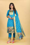 Firoji color paithani silk unstitched dress