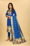 Blue color paithani silk unstitched dress