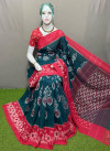 Multi color soft linen cotton saree with ikkat  printed work
