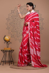 Red color soft linen cotton saree with printed work