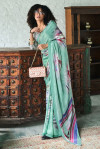 Sea green color soft georgette saree with digital printed work