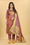 Magenta color paithani silk unstitched dress