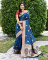 Navy blue color paithani silk saree with zari weaving work