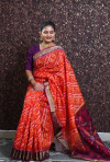 Gajari color soft cotton saree with ikat printed work