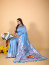 Sky blue color soft paithani silk saree with zari weaving work