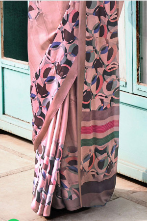 Peach color soft muslin crepe silk saree with digital printed work