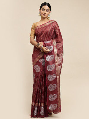 Coffee color soft linen silk saree with zari weaving work