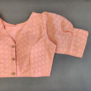 Peach color pure cotton blouse with chikankari work