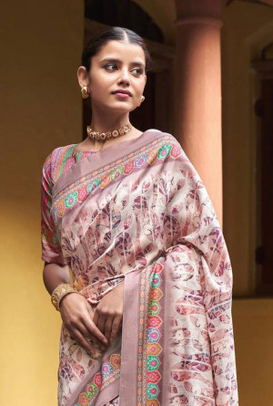 Magenta color muslin crepe silk saree with digital printed work