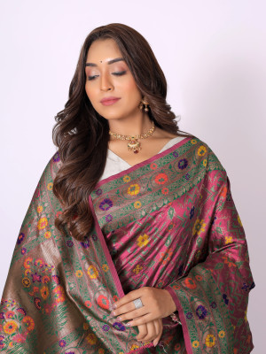 Gajari color patola silk saree with woven design