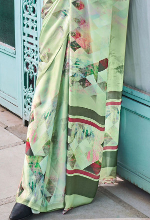 Pista green color soft georgette saree with digital printed work