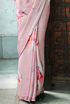 Baby pink color soft georgette saree with digital printed work