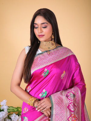 Light magenta color soft banarasi silk saree with zari weaving work
