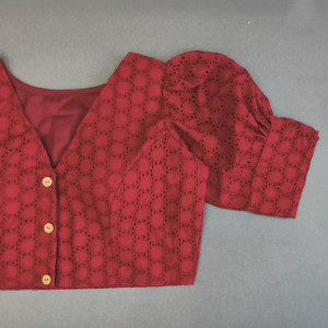 Maroon color pure cotton blouse with chikankari work