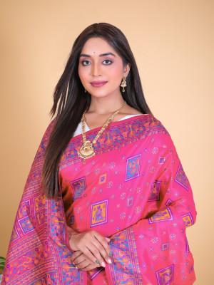 Pink color banarasi silk saree with woven design