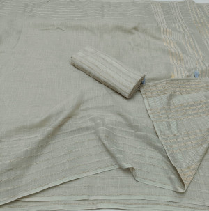 Gray color linen silk saree with weaving work