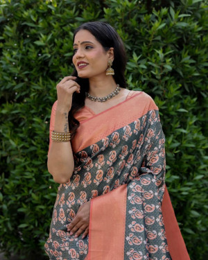 Rama green color soft silk saree with zari weaving work