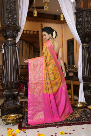 Yellow color soft cotton saree with woven design