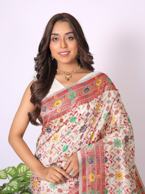 White color patola silk saree with woven design