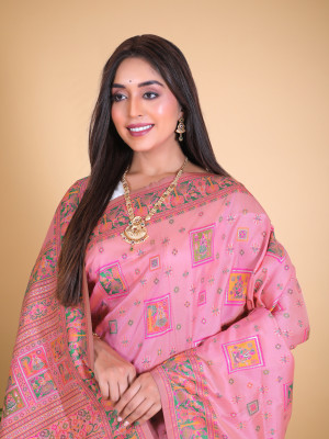 Baby pink color banarasi silk saree with woven design