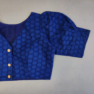 Blue color pure cotton blouse with chikankari work