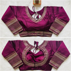 Heavy milan silk with embroidery work wine color blouse