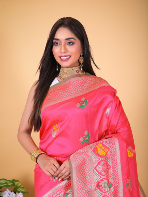 Gajari color soft banarasi silk saree with zari weaving work